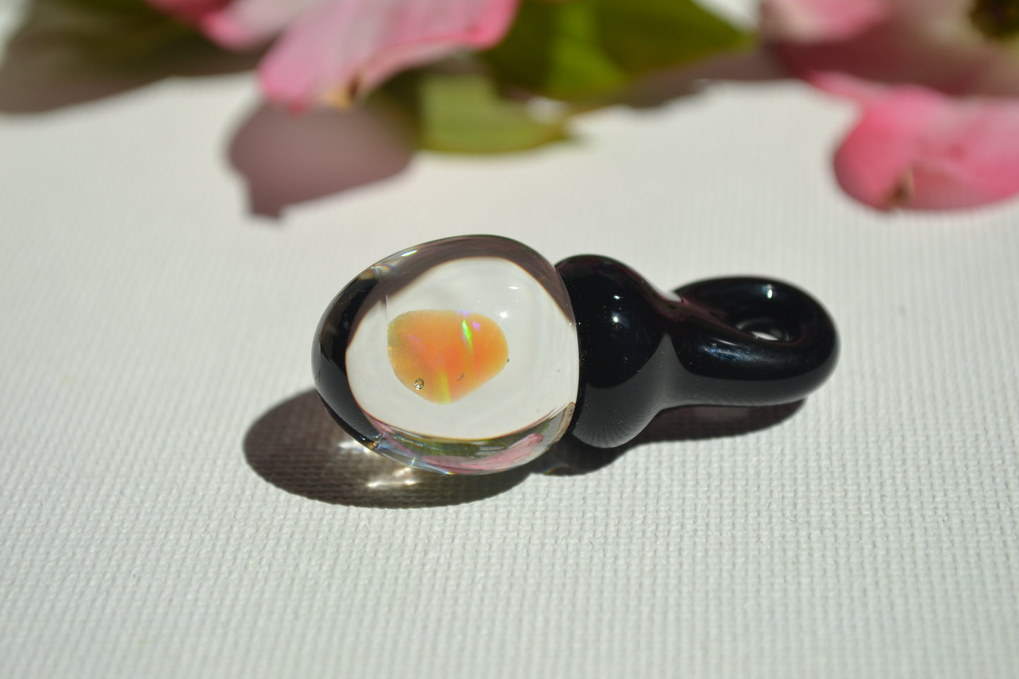 (B) Borosilicate and Opal Pendant, Black Hoop