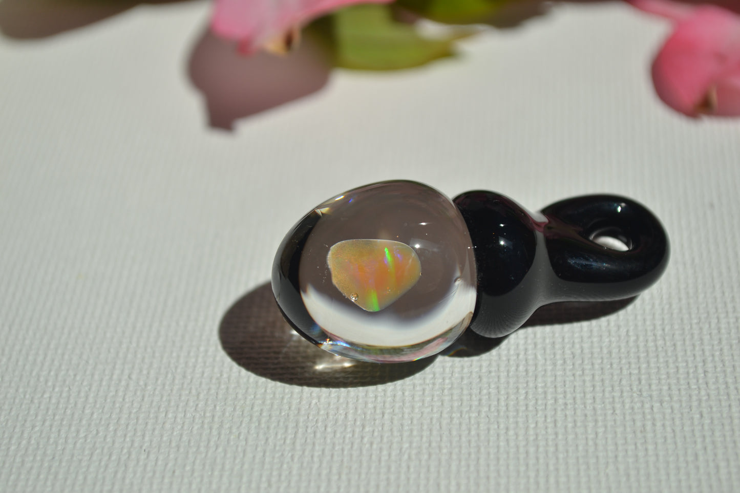 (B) Borosilicate and Opal Pendant, Black Hoop