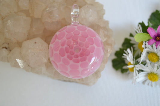 (B) Glass Pendant, Pink Honeycomb Pendant