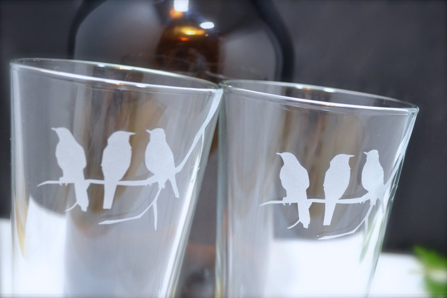 (H) Pint Glasses, Bird Glassware