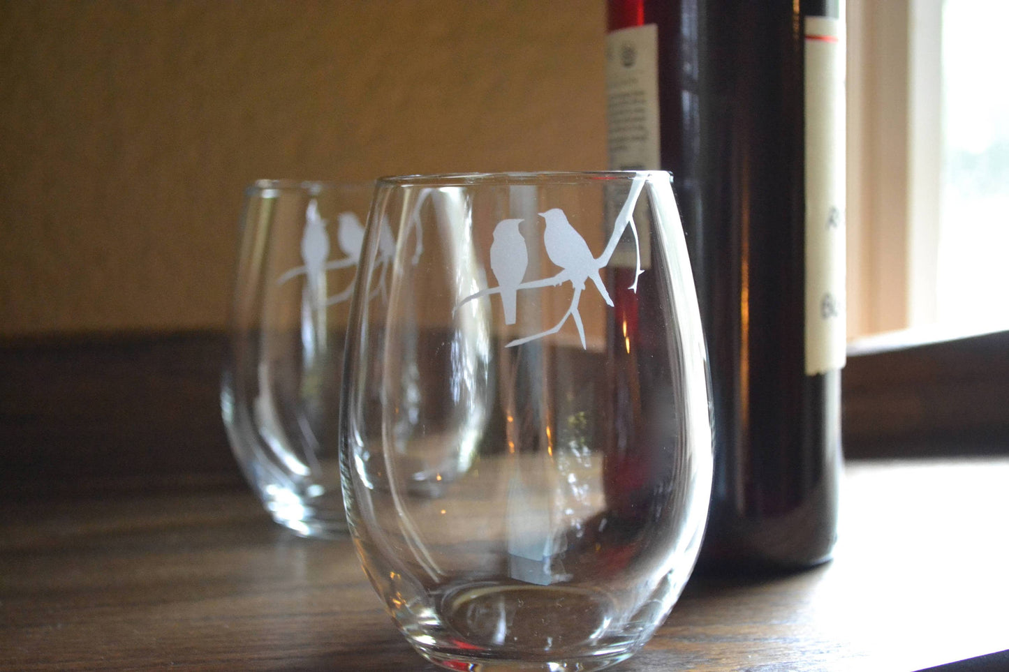 (H) Wine Glasses, Bird Wine Glasses, Stemless Wine Glasses