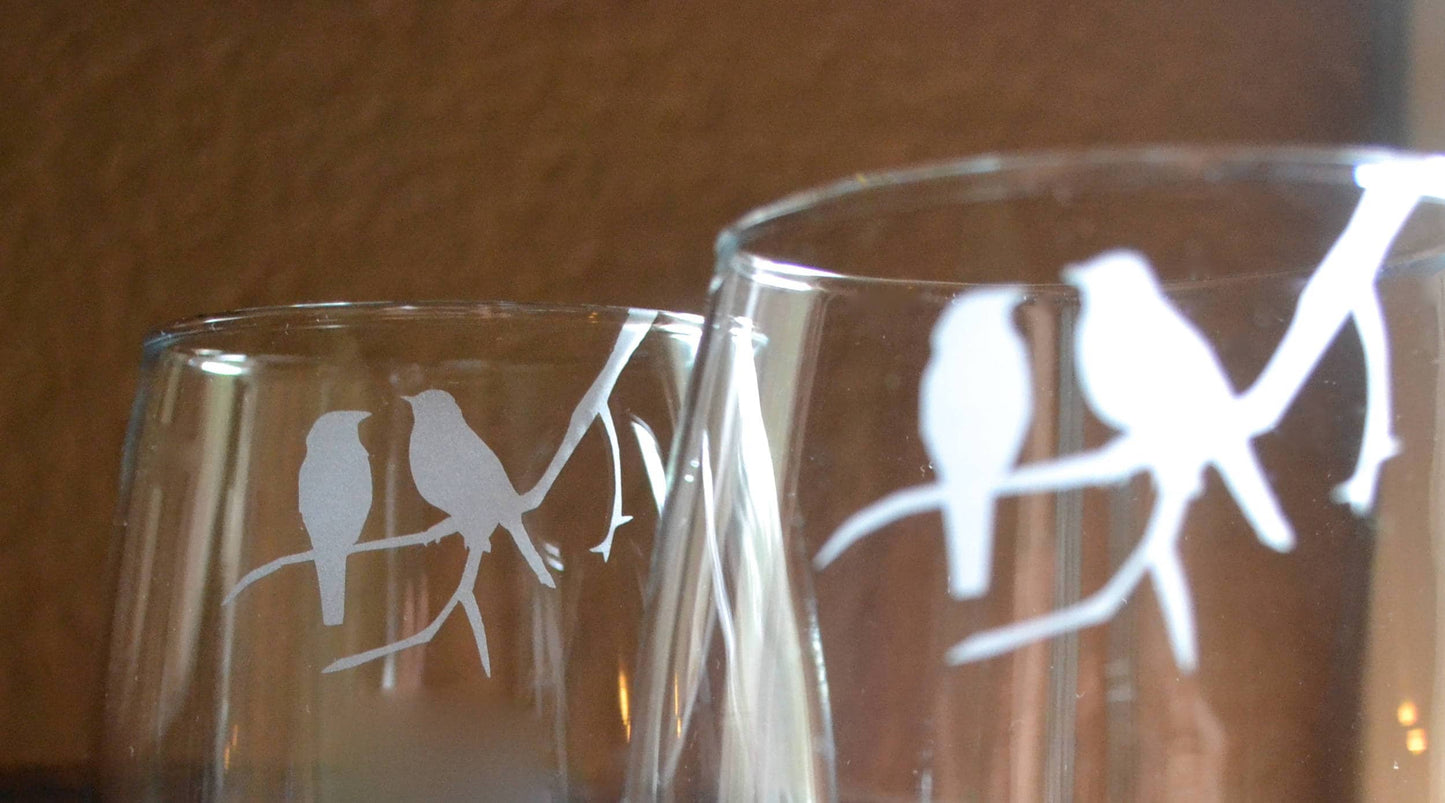 (H) Wine Glasses, Bird Wine Glasses, Stemless Wine Glasses