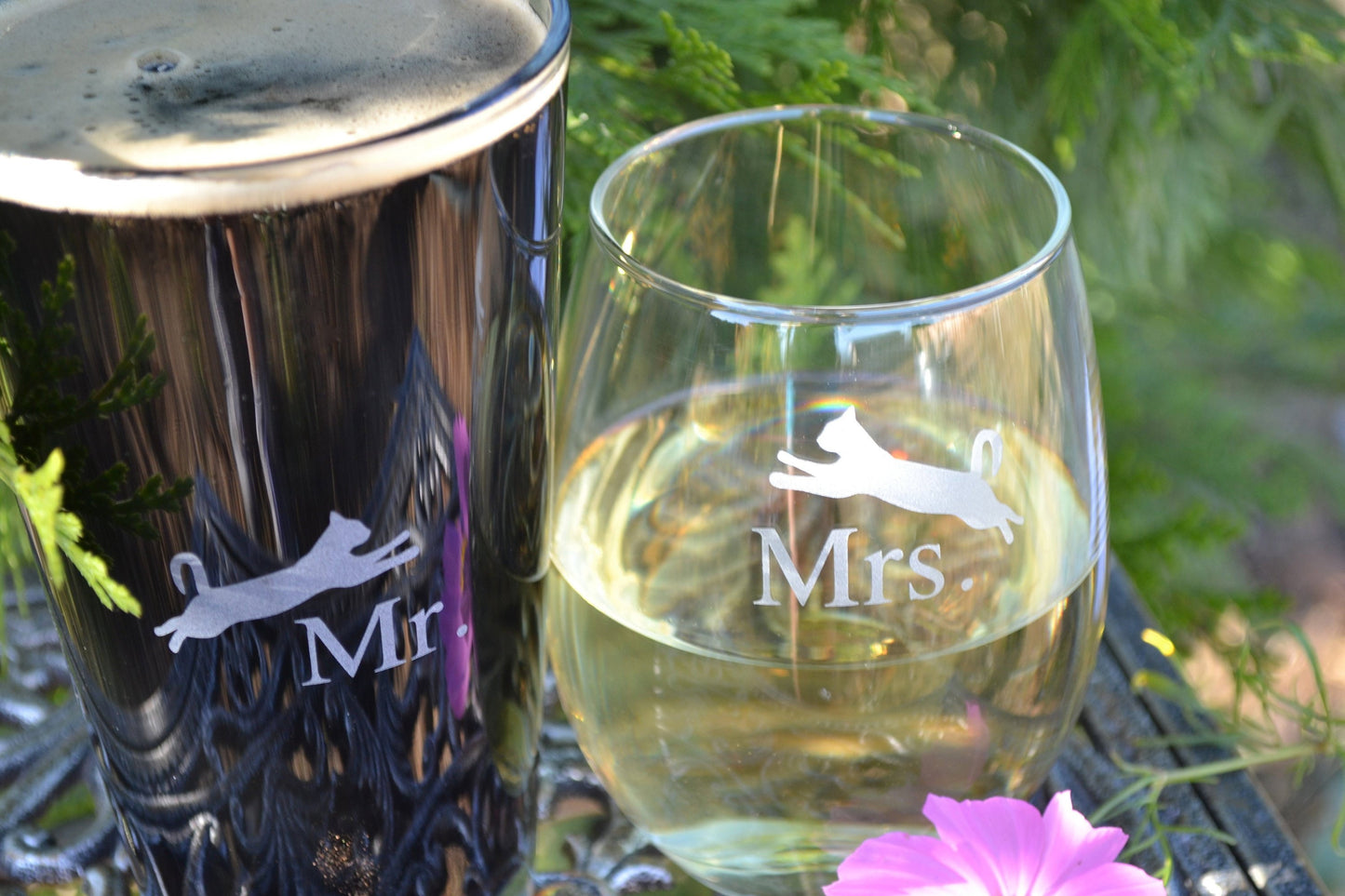 (H) Mr. and Mrs. Glasses, Glasses, Kitty Cat Glassware