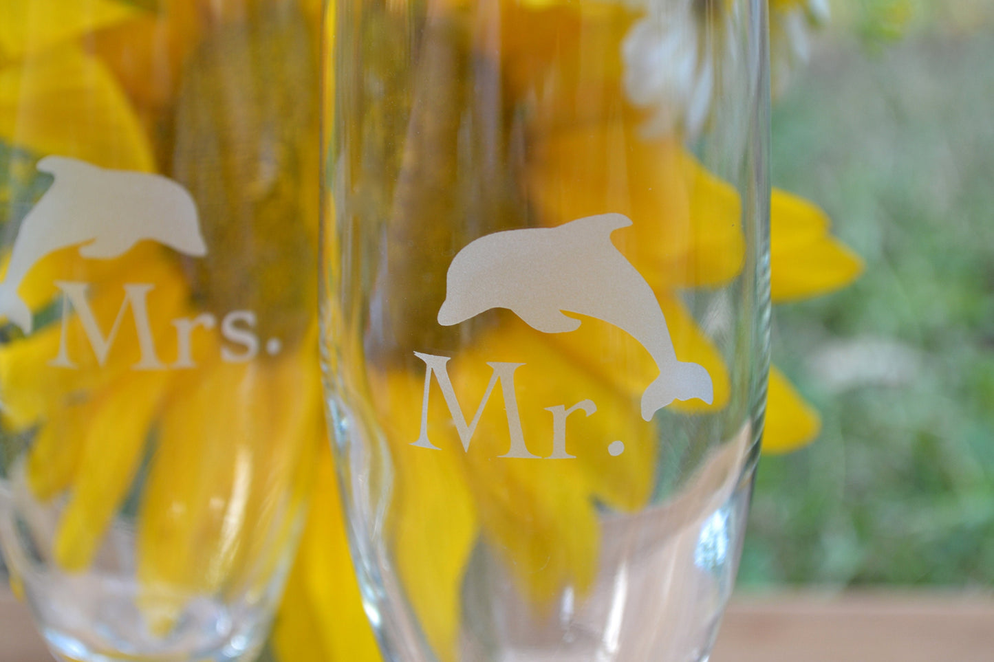 (H) Champagne Glasses, Mr. and Mrs. Champagne Glasses, Dolphins