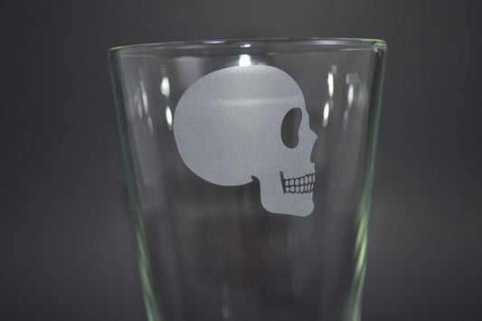 (H) Pint Glass, Skull Pint Glass