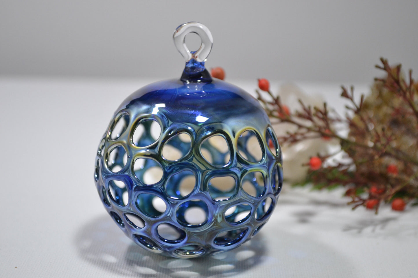 (A) Blue Glass Blown Ornament