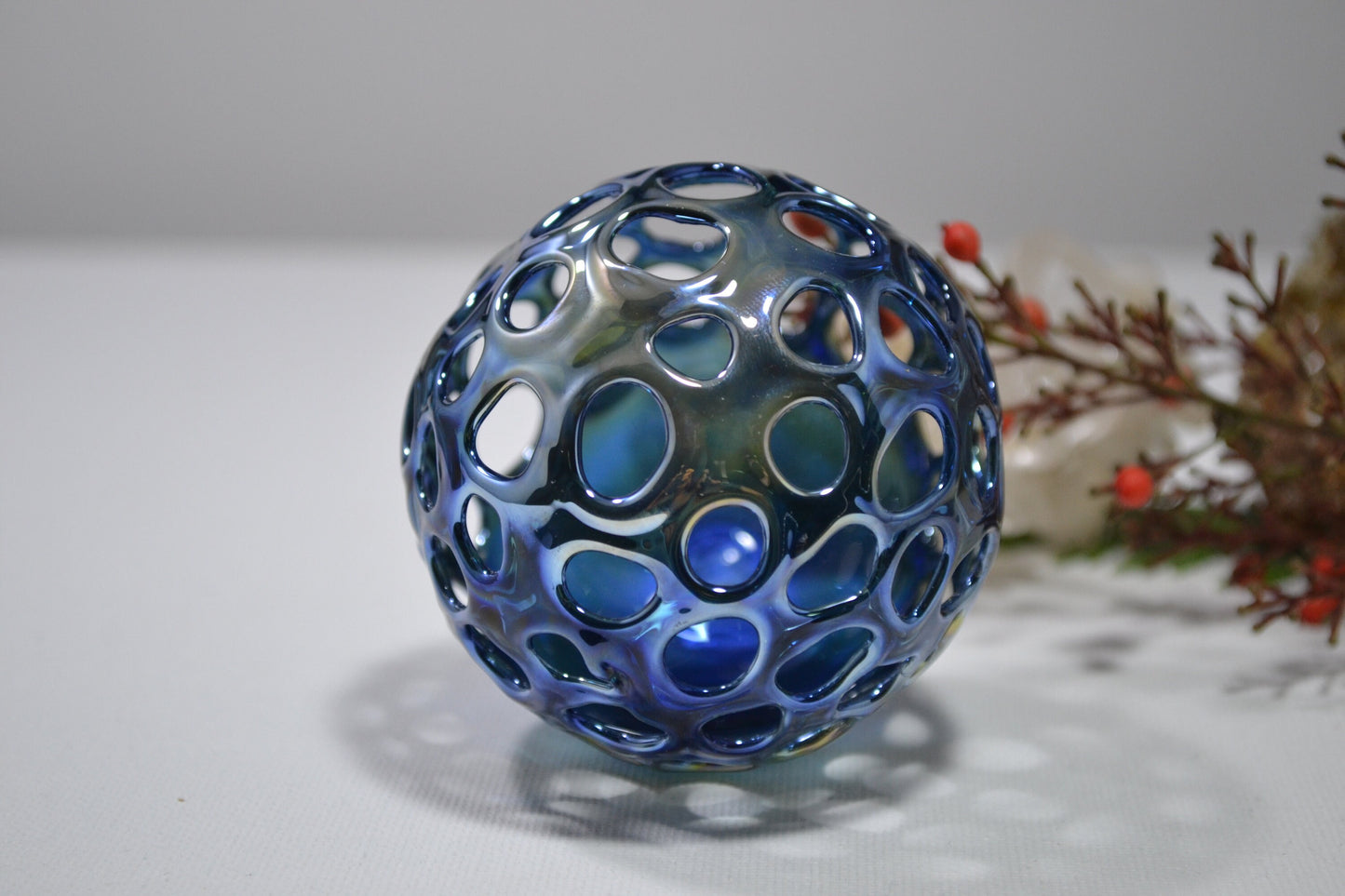 (A) Blue Glass Blown Ornament