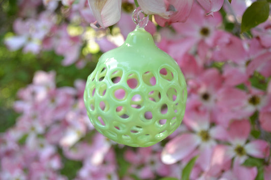 (A8) Glass Blown Ornament, Neon Green