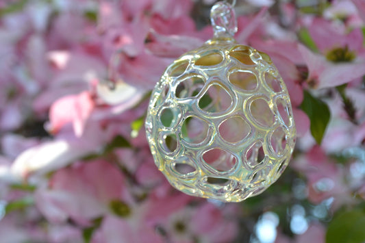 (A) Glass Blown Ornament, Transparent Tan