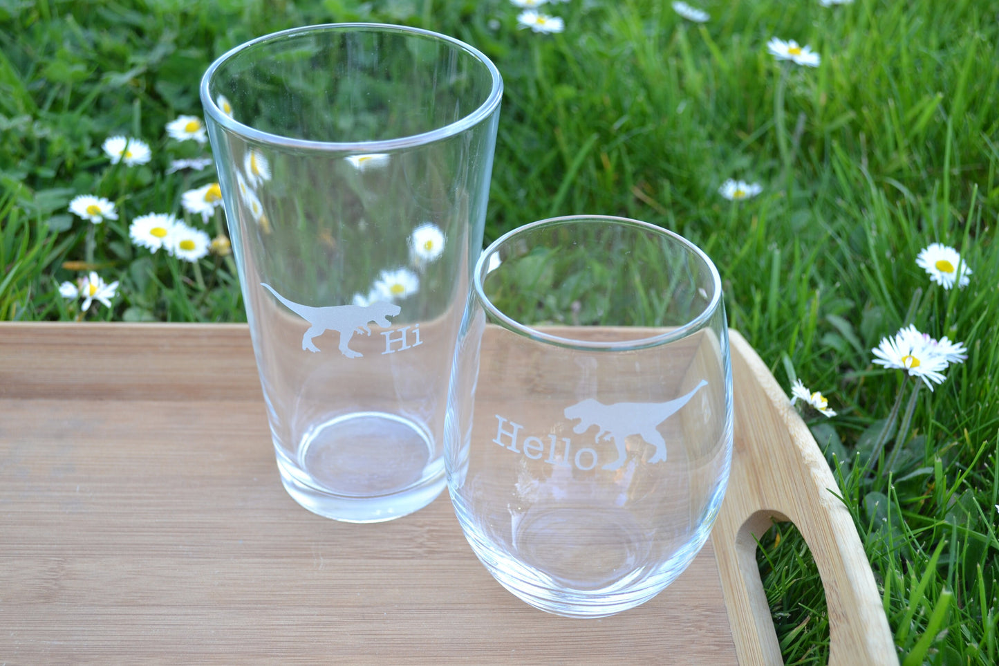 (H) Pint and Wine Glasses, Dinosaur Glassware