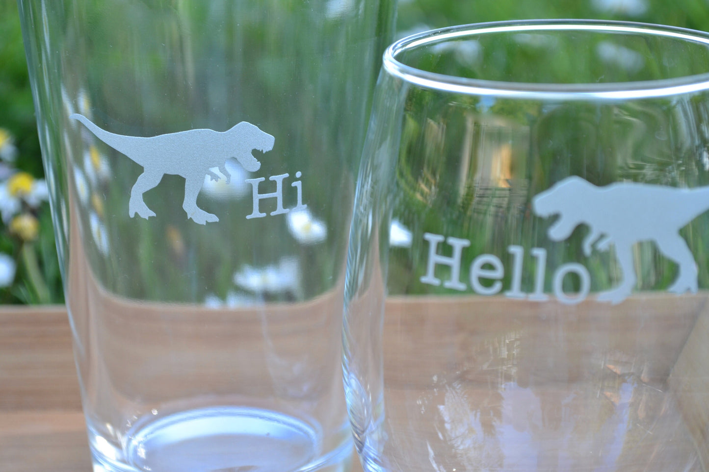 (H) Pint and Wine Glasses, Dinosaur Glassware