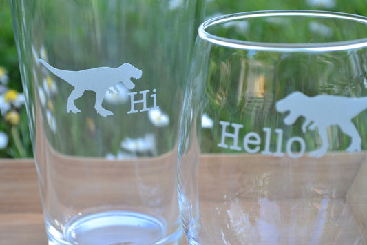 (H) Pint and Wine Glasses, Dinosaur Glassware