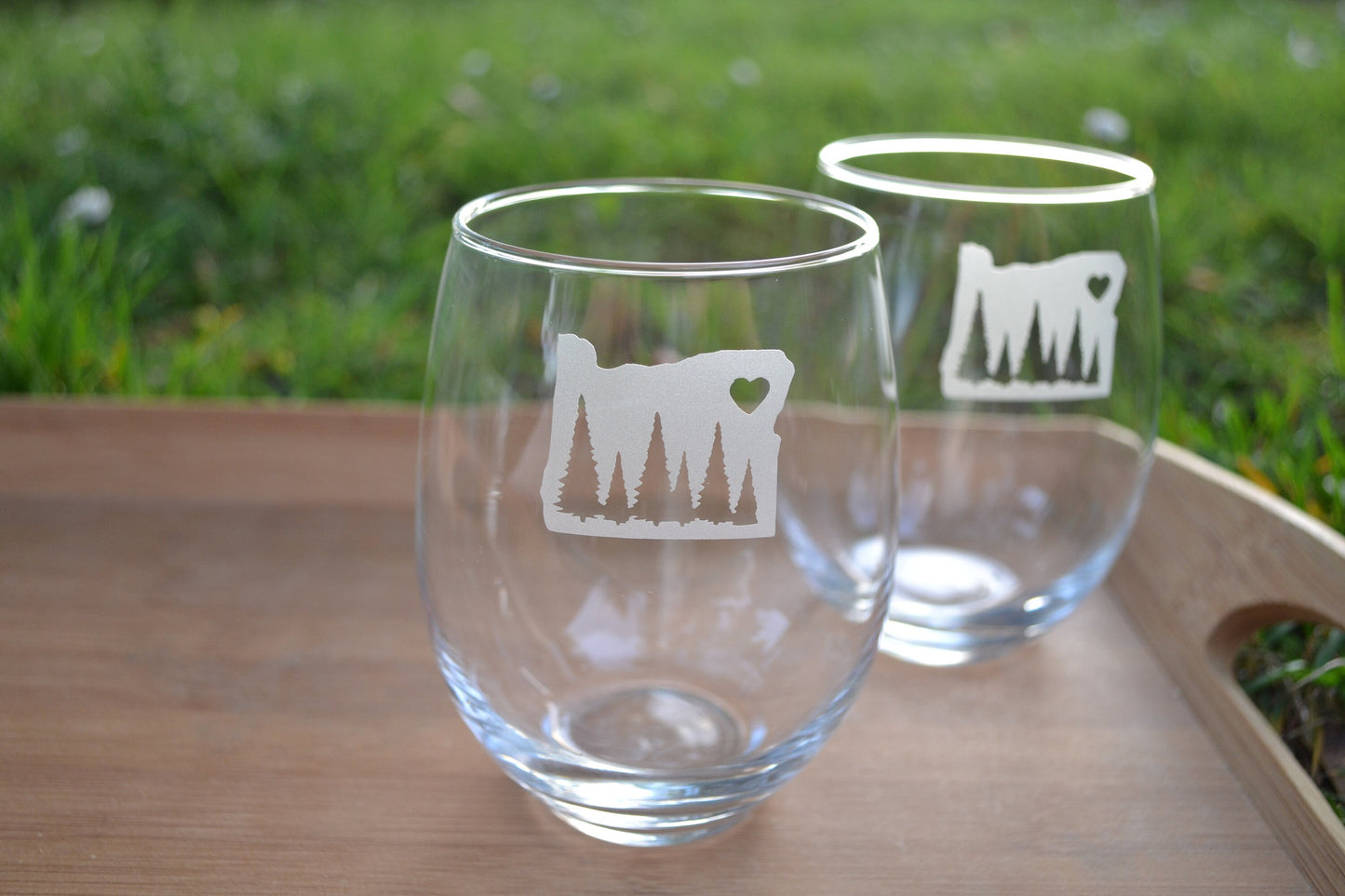 (H) Stemless Wine Glass, Oregon Pint Glass