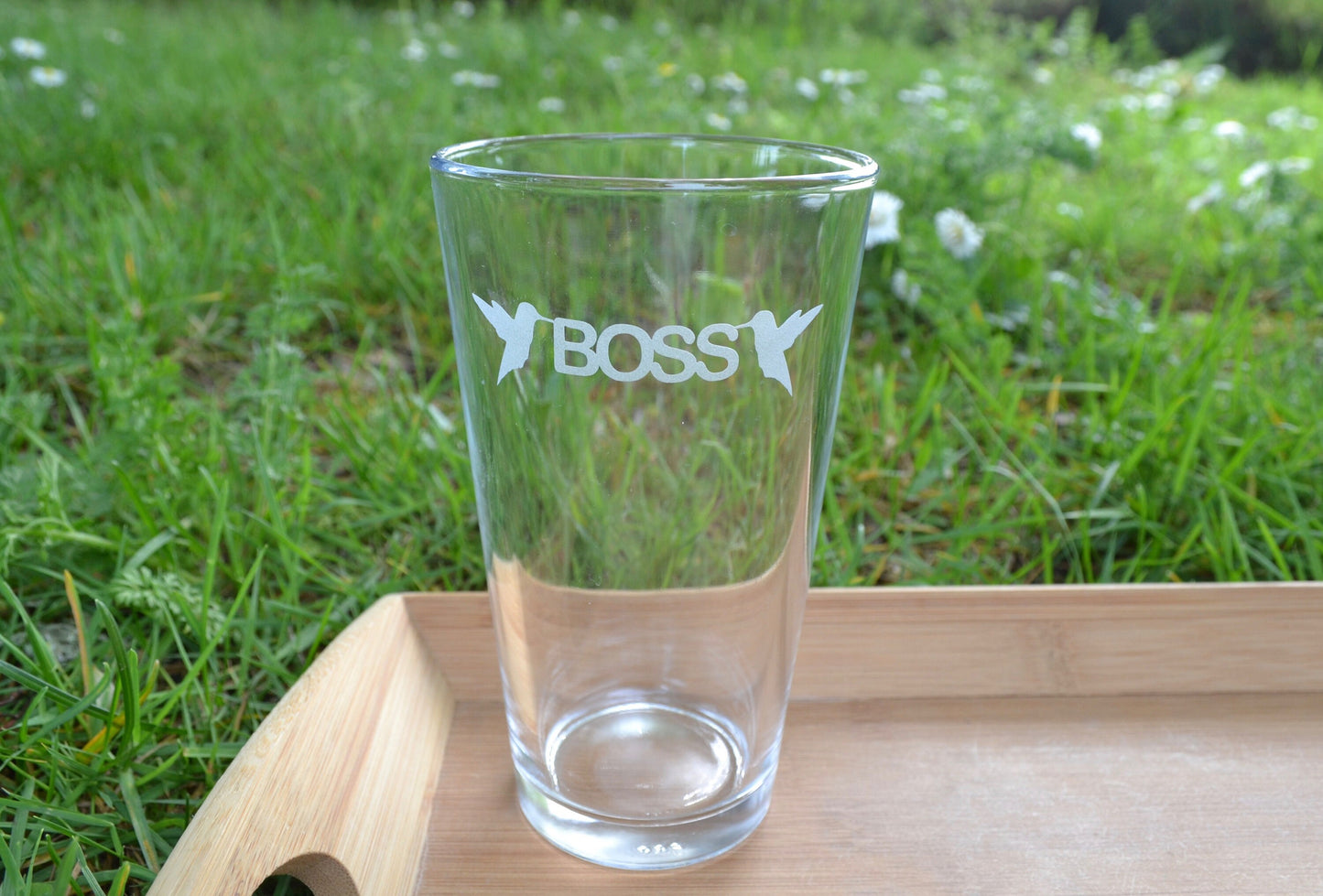 (H) Pint Glass, Boss Drinking Glass, Hummingbirds