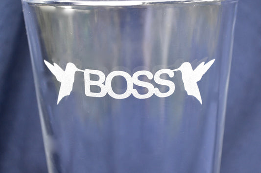 (H) Pint Glass, Boss Drinking Glass, Hummingbirds