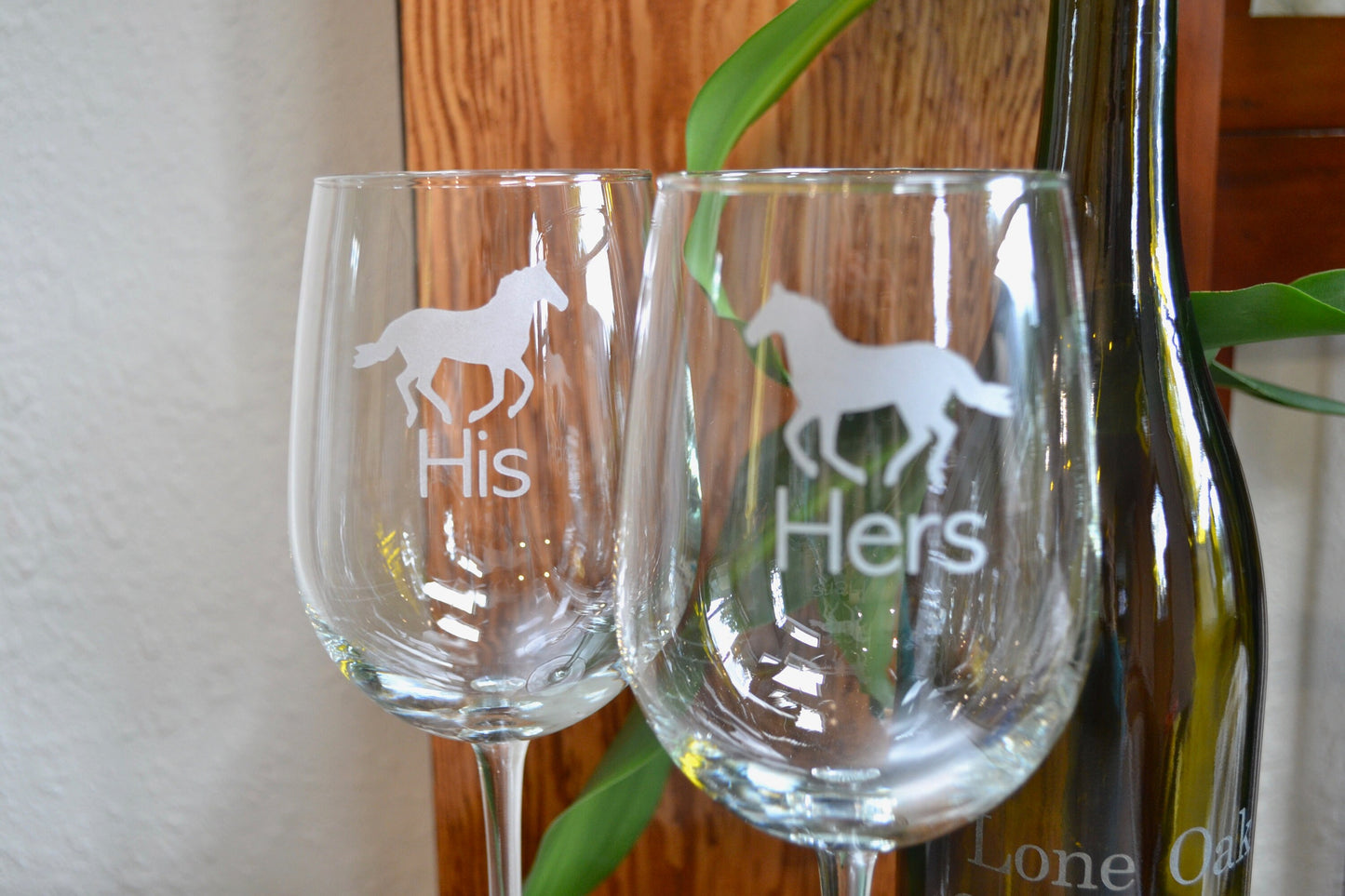 (H) Wine Glasses, His and Hers Glasses, Horse Glassware Set