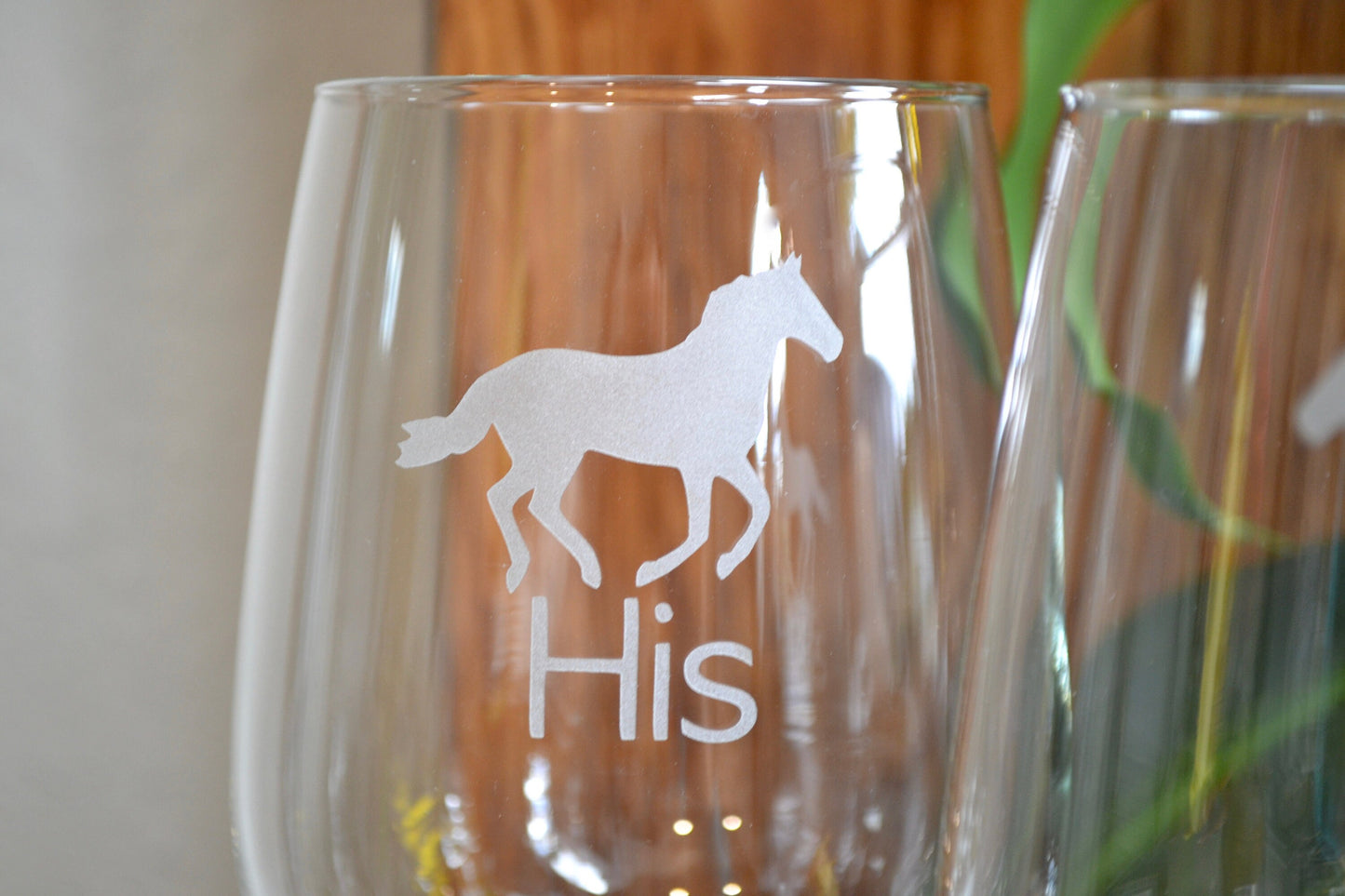 (H) Wine Glasses, His and Hers Glasses, Horse Glassware Set