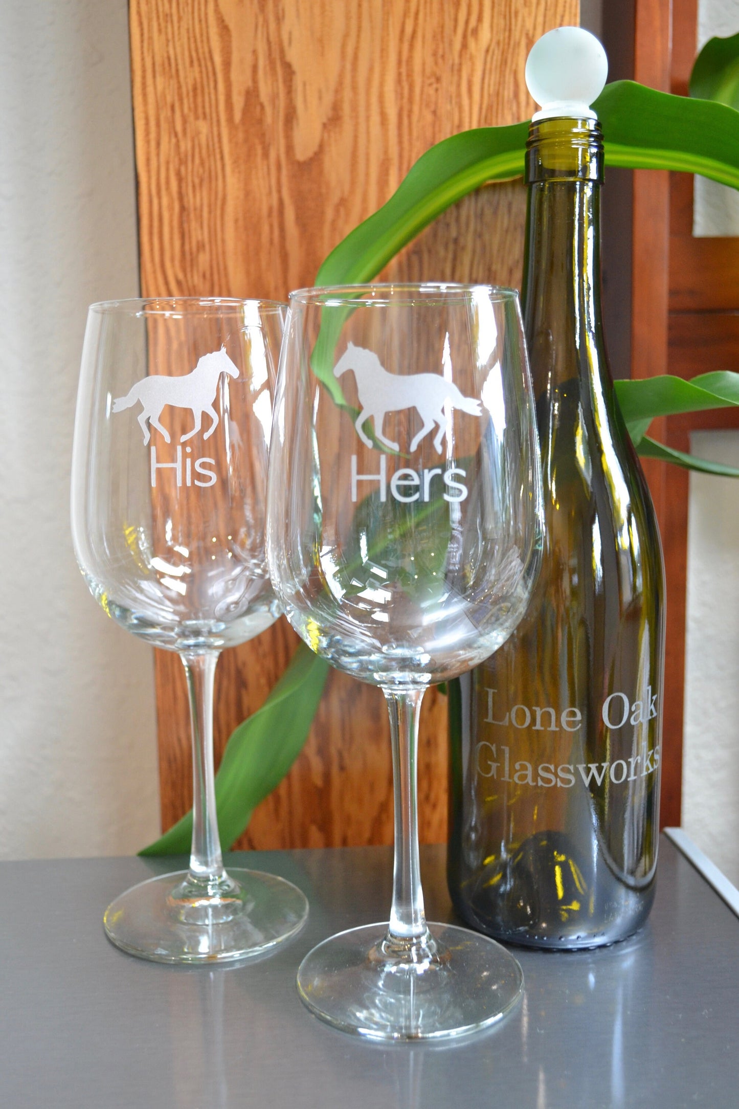 (H) Wine Glasses, His and Hers Glasses, Horse Glassware Set