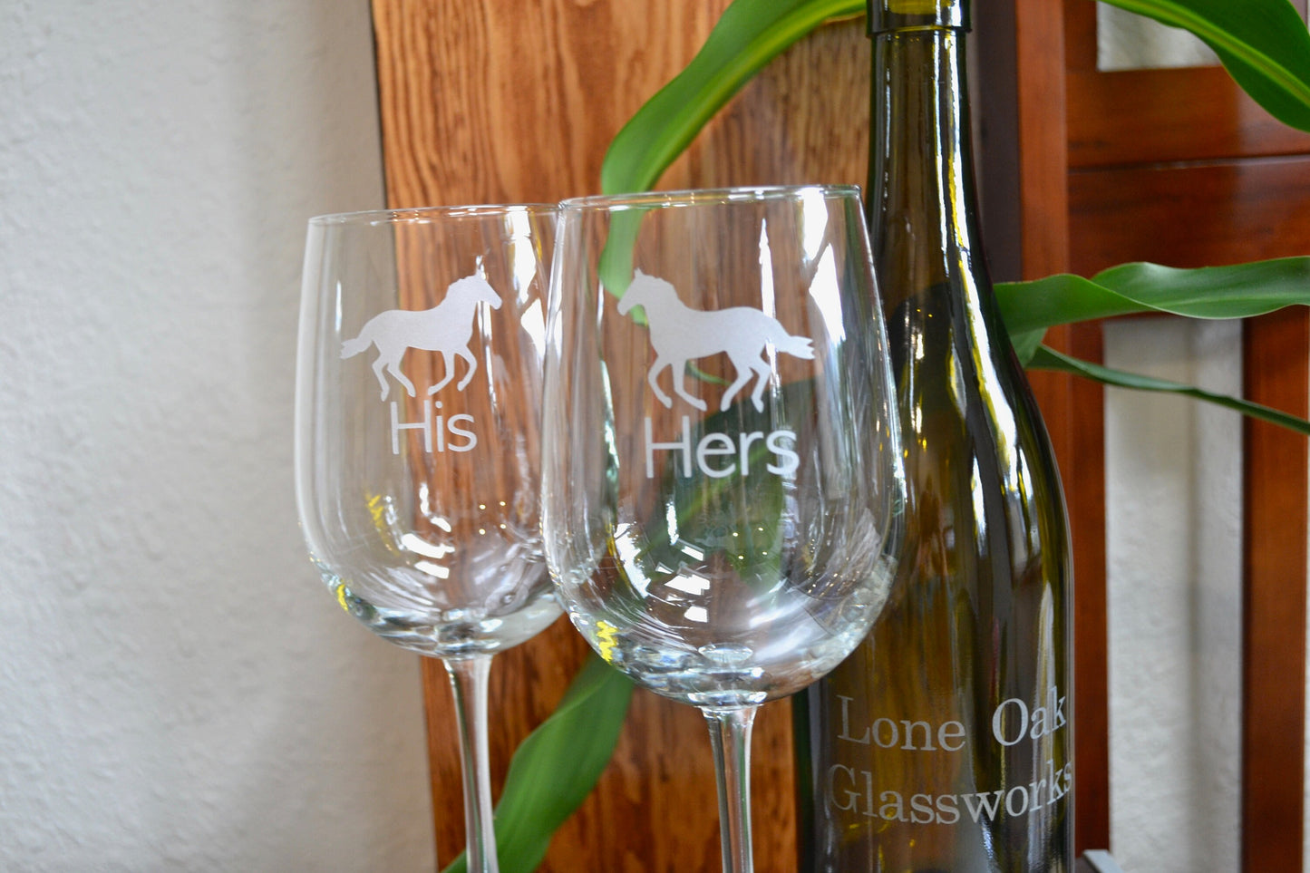 (H) Wine Glasses, His and Hers Glasses, Horse Glassware Set