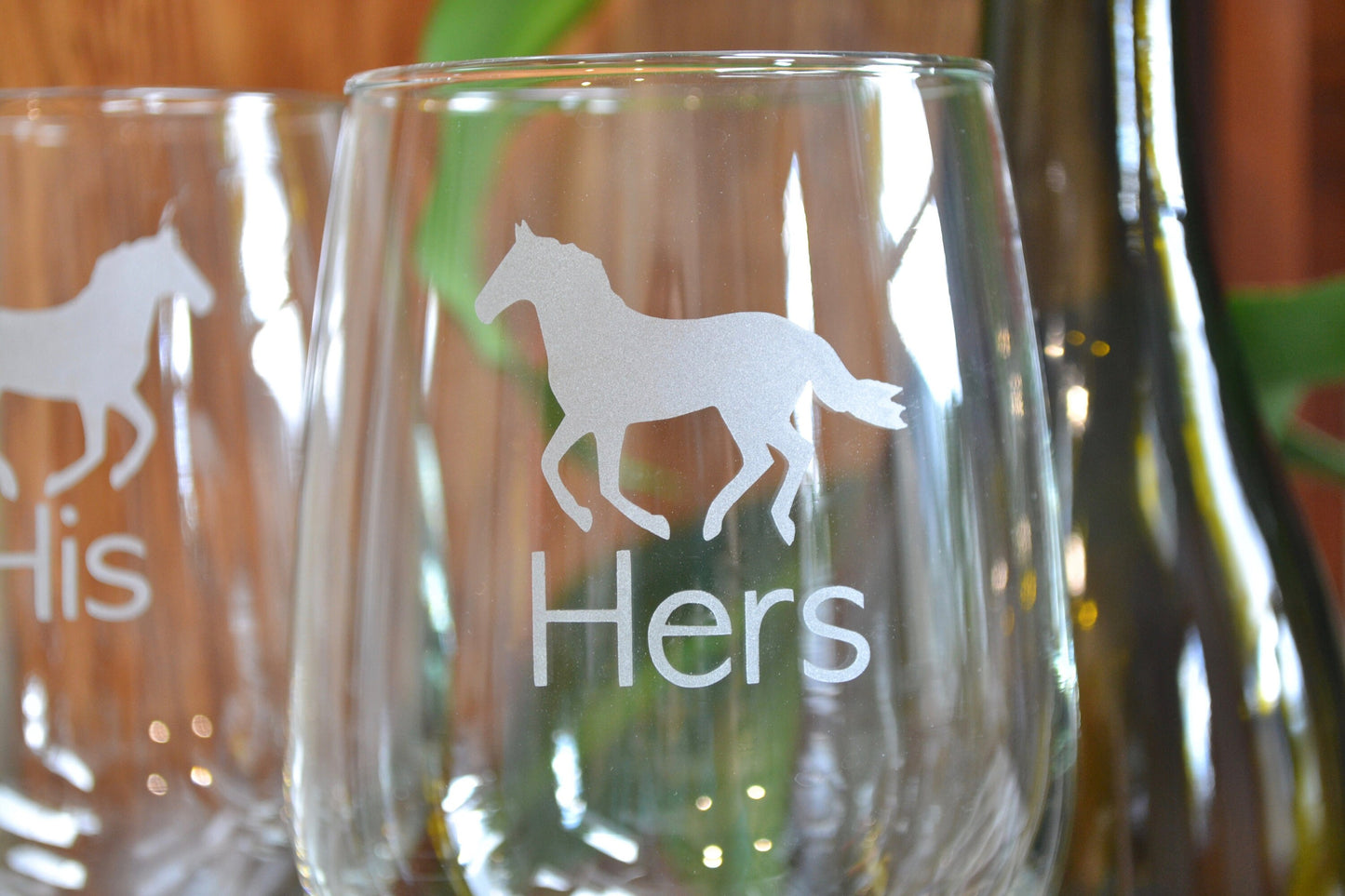 (H) Wine Glasses, His and Hers Glasses, Horse Glassware Set