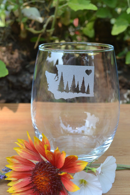 (H) Washington State Glasses, Stemless Wine Glass or Pint Glass