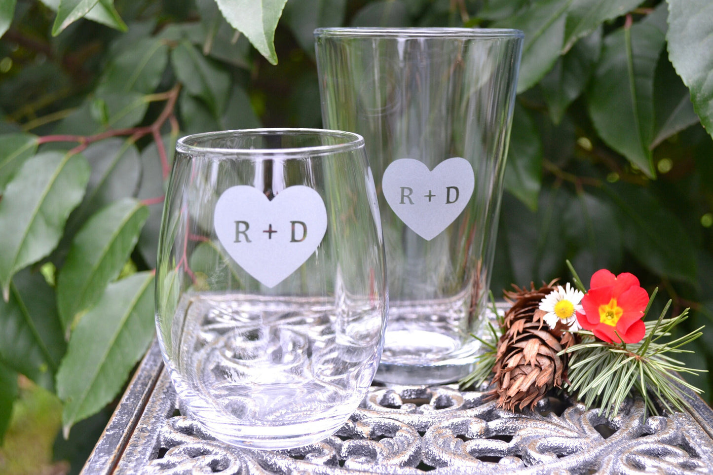 (H) Pint Glasses, Heart Wine Glass, Custom Wedding Glasses