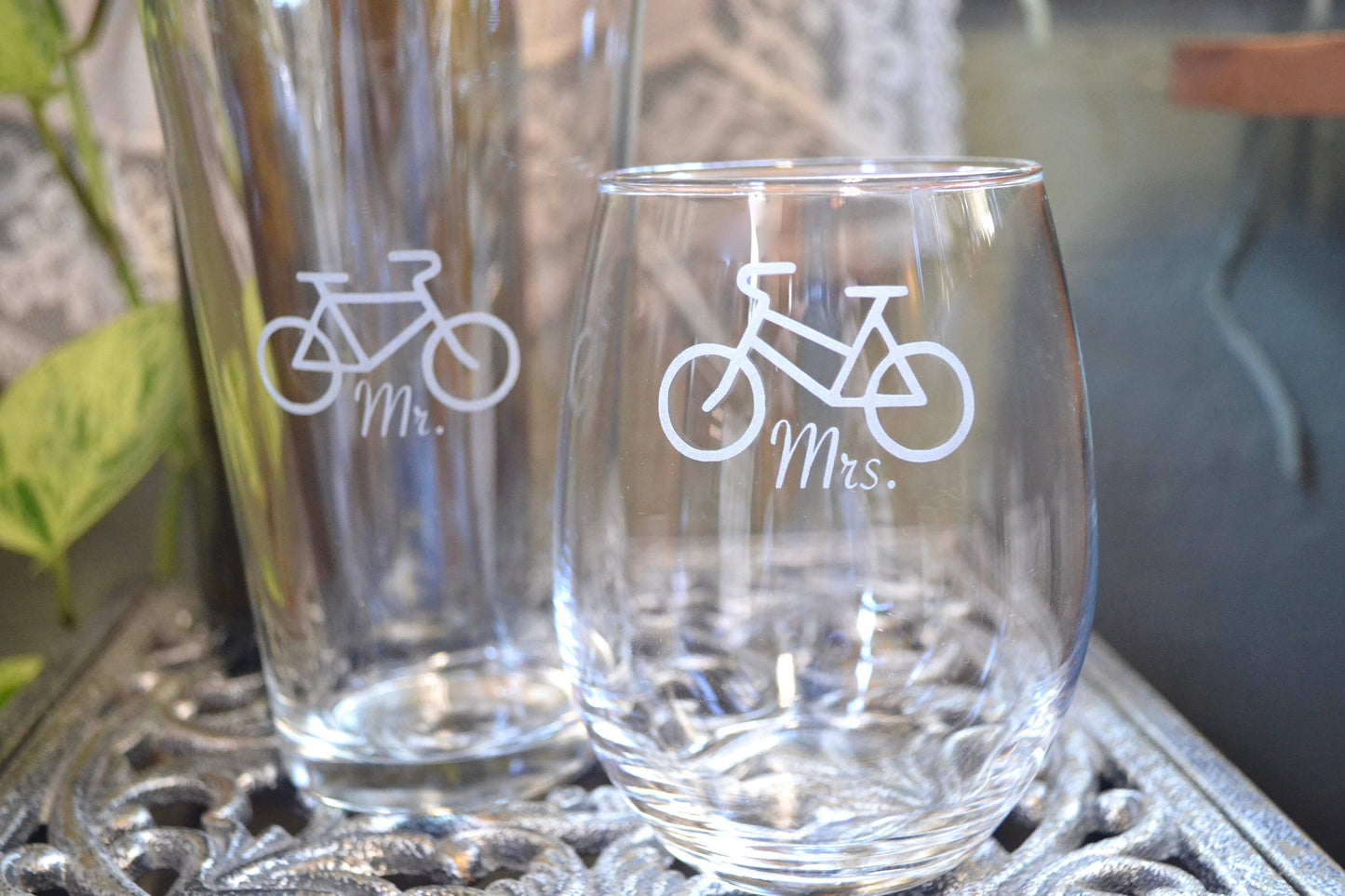 (H) Mr. and Mrs. Glasses, Glasses, Bicycle Glassware