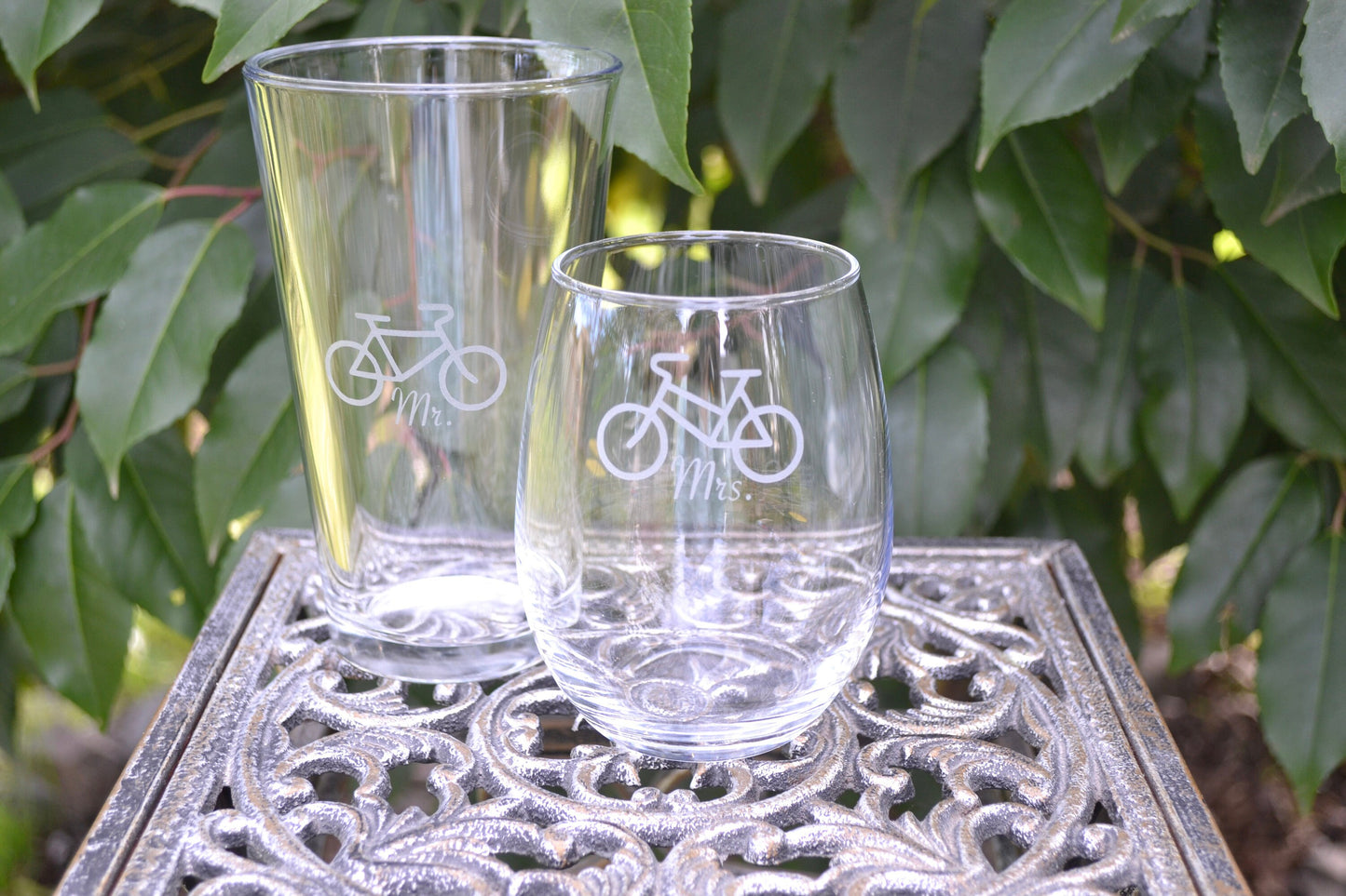 (H) Mr. and Mrs. Glasses, Glasses, Bicycle Glassware