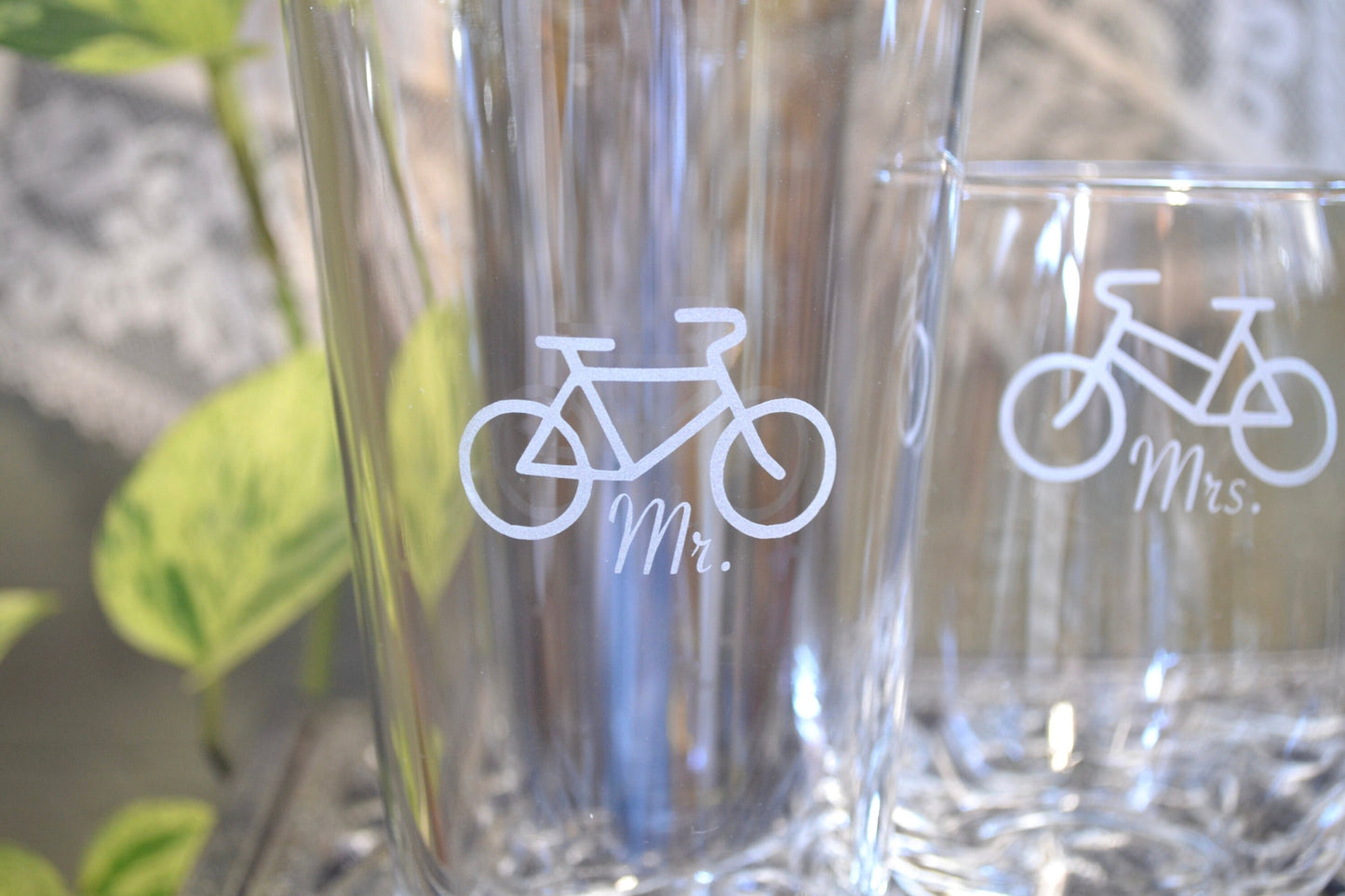 (H) Mr. and Mrs. Glasses, Glasses, Bicycle Glassware