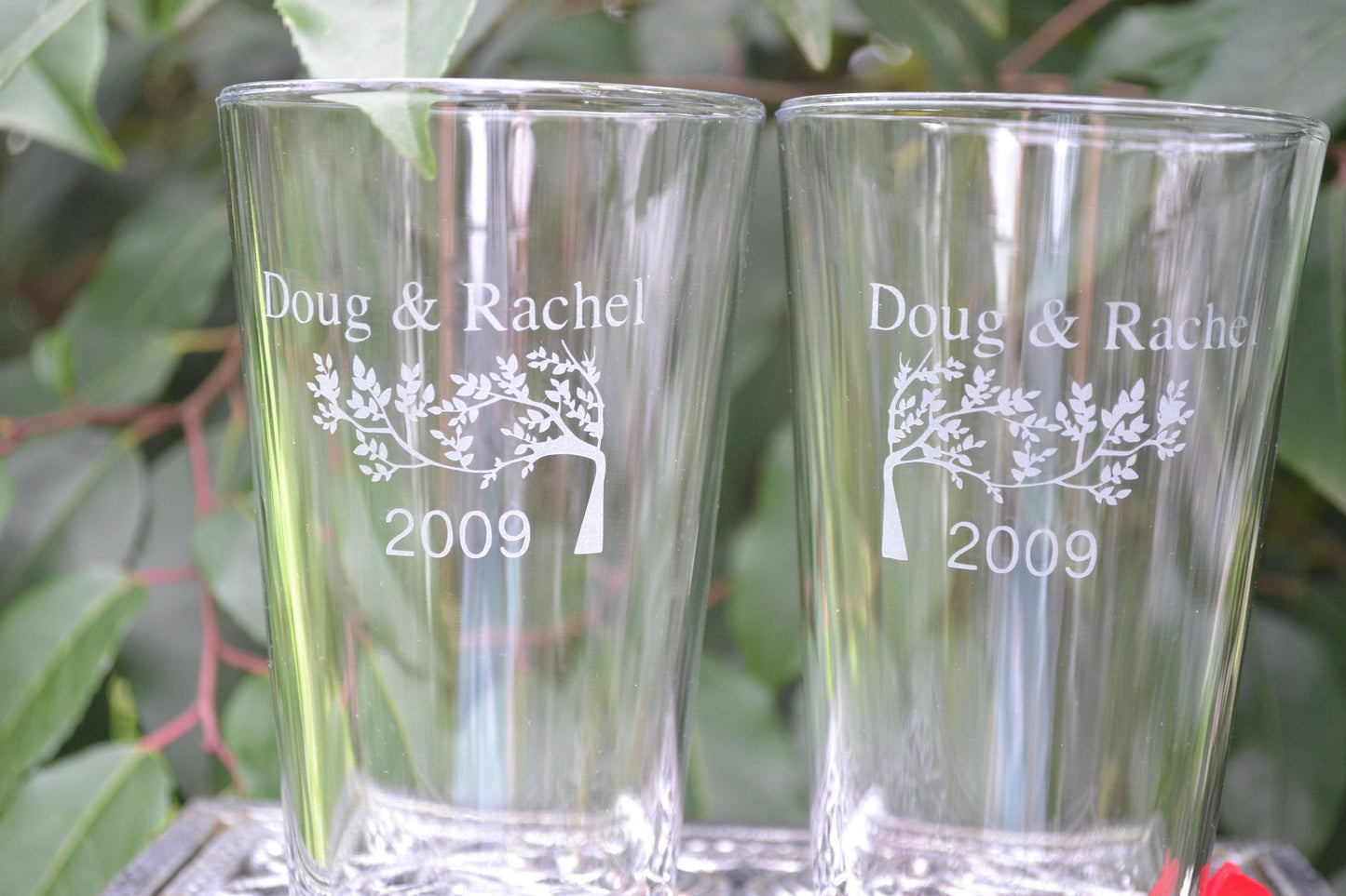 (H) Pint Glasses, Custom Wedding Glasses, Etched Drinking Glass