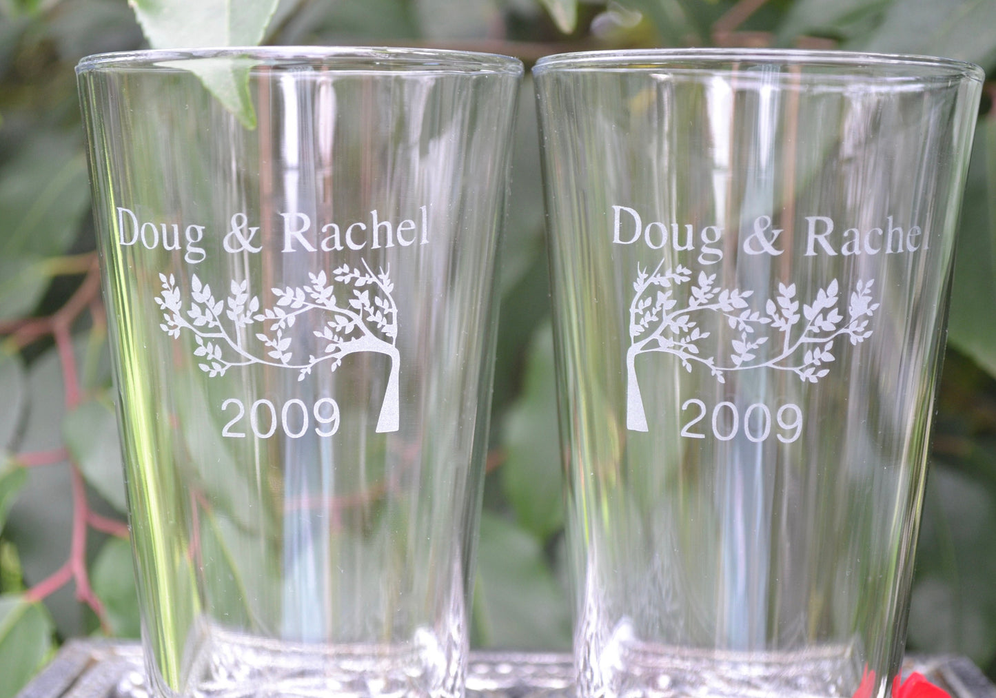 (H) Pint Glasses, Custom Wedding Glasses, Etched Drinking Glass