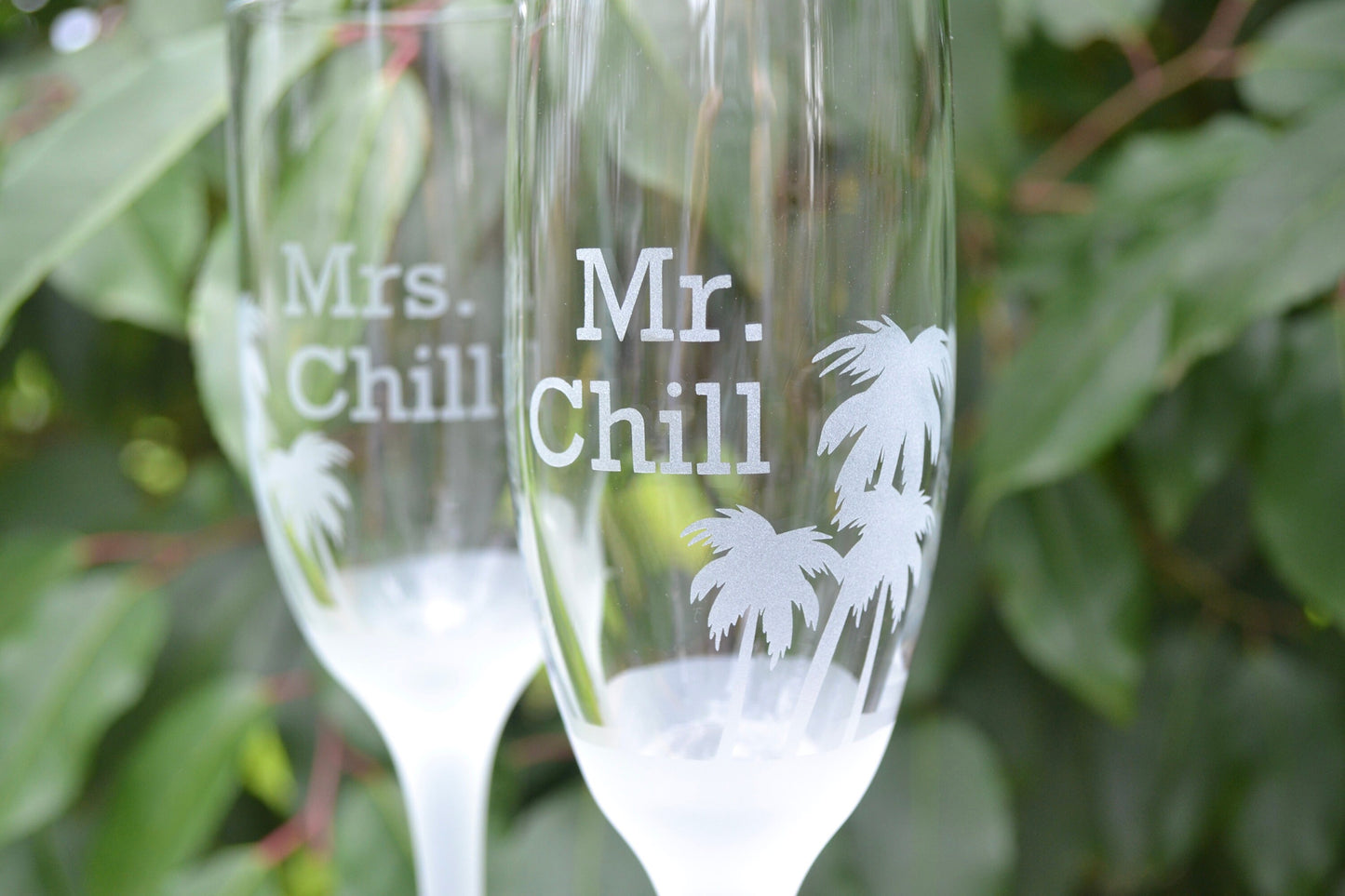 (H) Mr. and Mrs. Champagne Glasses, Beach Wedding Glasses, Mr and Mrs Chill