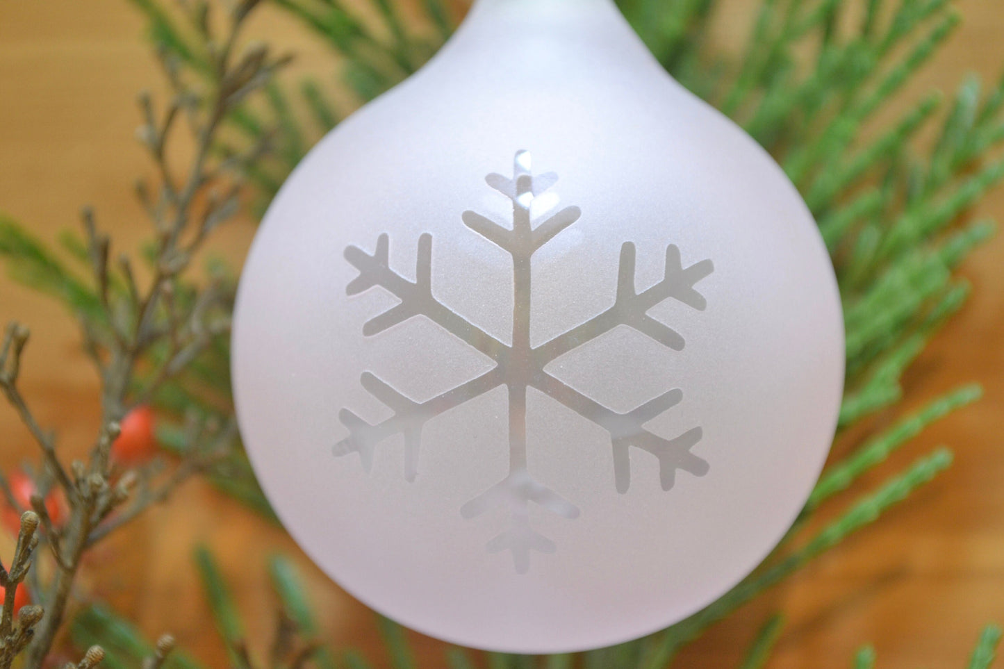 (A) Glass Blown Ornament, Pink Snowflake