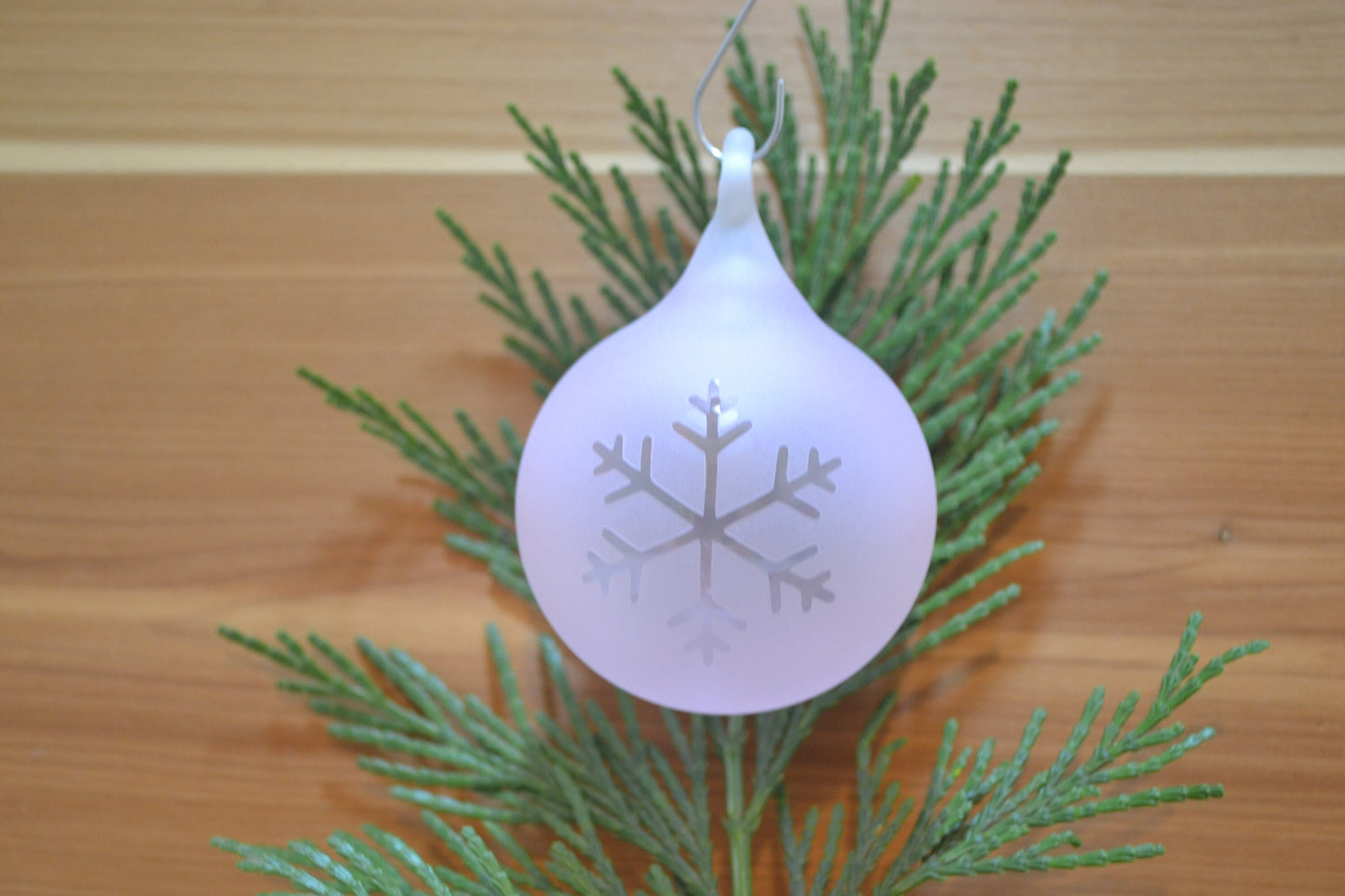 (A) Glass Blown Ornament, Pink Snowflake