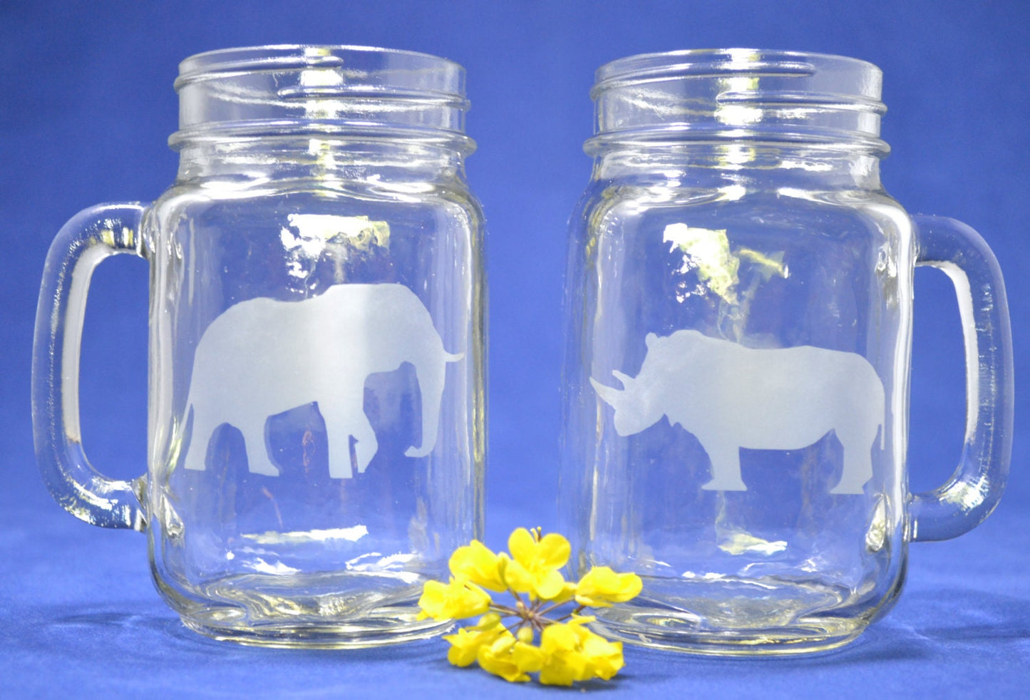 (H) Rhino and Elephant Drinking Glass Set